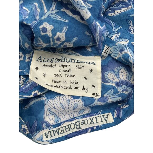 Alix Of Bohemia 'Annabel' Blue Cotton Lupine Shirt Size XS - Picture 4 of 4